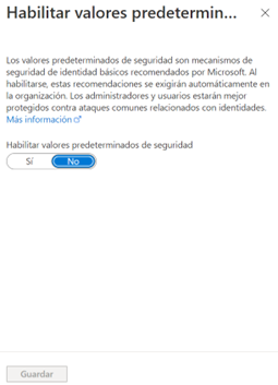 Habilitar valores predeterminados de seguridad de Microsoft