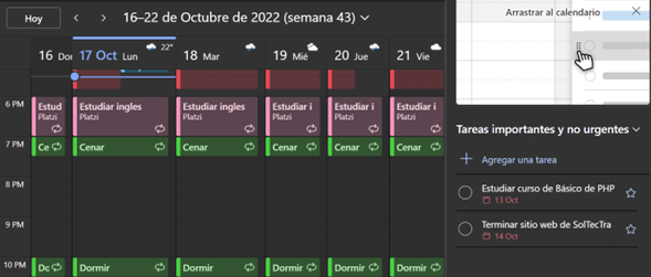 Asignaciónde tareas al calendario de Outlook con simplemente arrastrar la tarea.