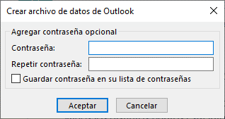 Agregar contraseña de forma opcional para la creación de archivo de datos de Outlook